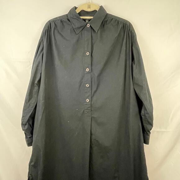 🍒 Cotton Oversized Boxy Midi Shirt Dress Black Button Front Classic Poplin XS - Picture 7 of 10